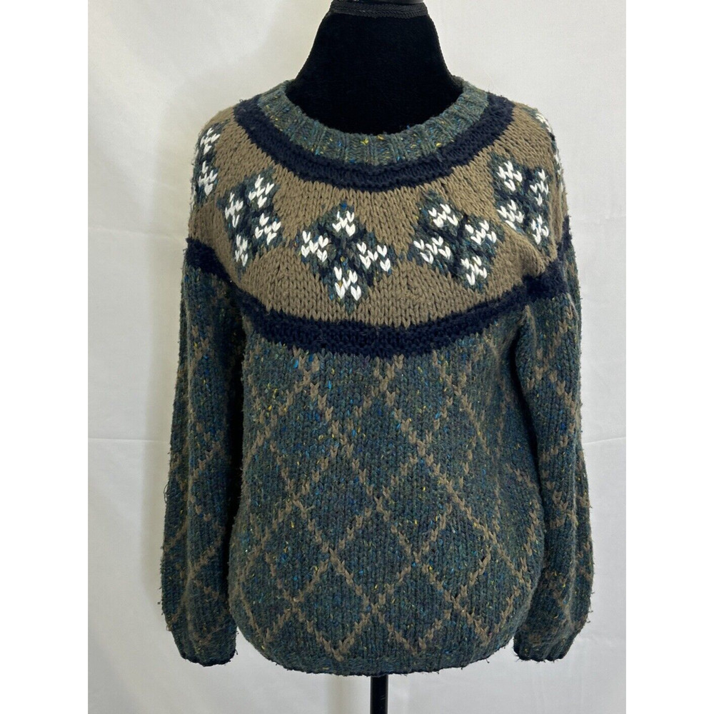 Vintage Marc Lewis Men's Wool Knit Pullover Sweater Medium Green & Brown Chrty